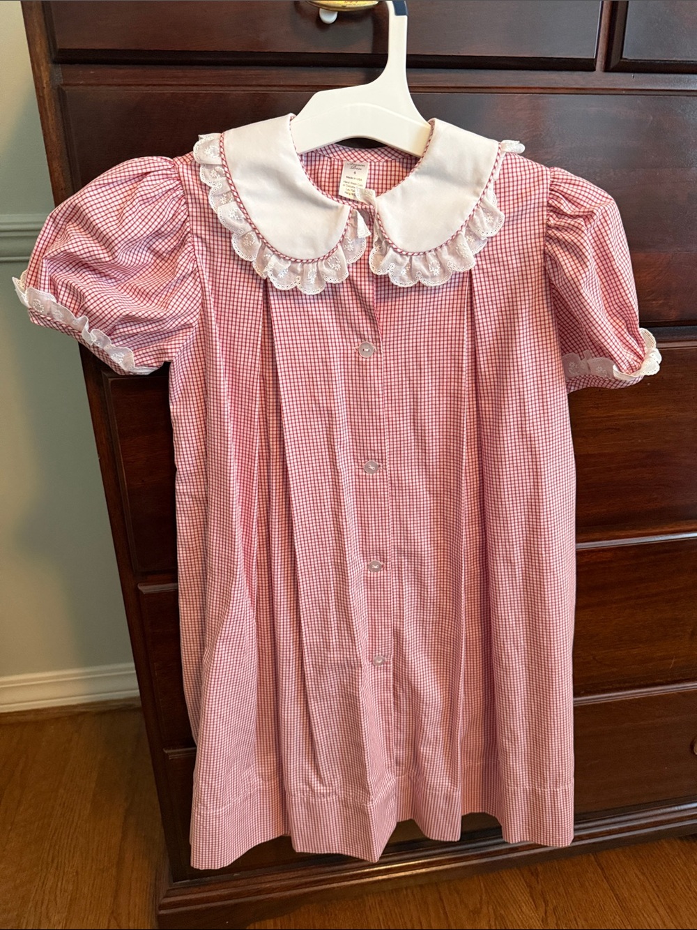 Girls' Red Gingham Dress with White Peter Pan Collar